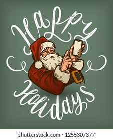 Happy holidays smart phone Santa Christmas card