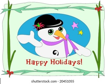 Happy Holidays Snowman Frame Vector