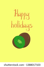 Happy holidays Summer vector greeting card with tropical fruits.
