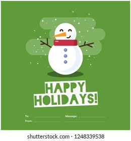Happy Holidays To From Template Card With Snowman Illustration