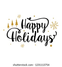 happy holidays text 05 with tre and snowflakes ornament