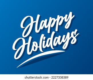 Feliz texto de vacaciones en fondo de degradado azul