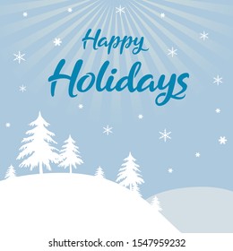 Happy holidays text in blue winter season background scene