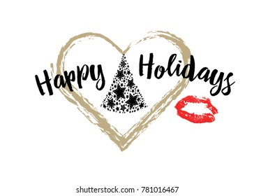 Happy Holidays text. Hand drawn creative calligraphy and brush pen lettering. design for holiday greeting cards and invitations of the Merry Christmas and Happy New Year and seasonal holidays. vector