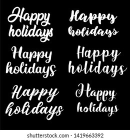 Happy holidays text. Merry Christmas and Happy New Year calligraphy vintage. Handwritten lettering. Vector illustration for holidays poster and background 