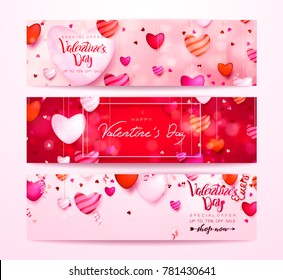 Happy holidays: Valentines day 14 february, Mothers or Womens day 8 march background with roses, gifts and hearts. 3d Vector illustration. Romantic Wallpaper, wedding design for flyers, banners.