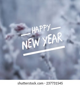 Happy Holidays vector greeting card, great for your design. On blurred treeview with snow