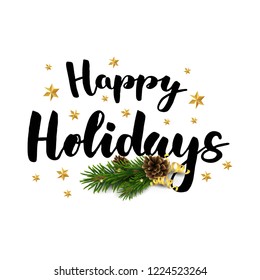 Happy Holidays. Vector hand drawn lettering. Merry Christmas and happy new year
