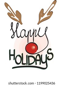 Happy holidays vector illustration with funny reindeer design.