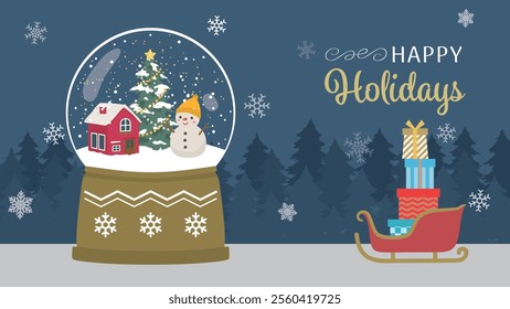 Happy holidays vector illustration. Snow dome.