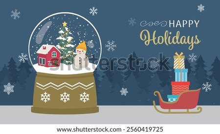 Happy holidays vector illustration. Snow dome.
