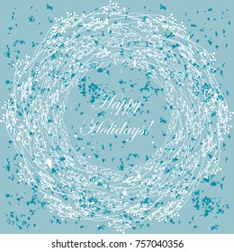 Happy Holidays Vector Illustration with White floral frame on Pastel  green blue marble texture. Cute design for greeting cards, wedding invitation, birthday, brochures, posters, postcards. 