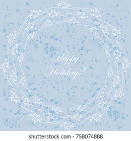 Happy Holidays Vector Illustration with White floral frame on Pastel  green blue marble texture. Cute design for greeting cards, wedding invitation, birthday, brochures, posters, postcards. 