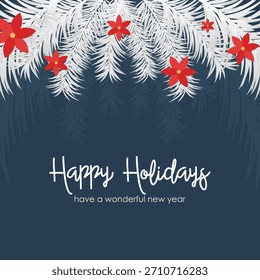 Fondo de texto de Vector de Días festivos felices. Vector de Días festivos felices con Elementos de invierno y Navidades en un estilo limpio y moderno. Perfecto para tarjetas de felicitación, publicaciones en redes sociales, carteles y festivos de temporada.