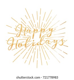 Happy Holidays Vector Text, Holiday Background, Holiday Greeting Card, Christmas Background, Retro Greeting Card, Retro Sun Rays, Vintage Graphic, Illustration Background