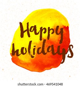 Happy Holidays vector text on red background. Holidays lettering for invitation and greeting card, prints and posters. Hand drawn typographic inscription, christmas calligraphic design