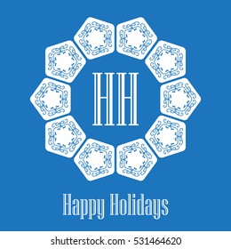 Happy Holidays - vector text on blue background for invitation and greeting card, prints and posters. Typographic inscription, christmas design