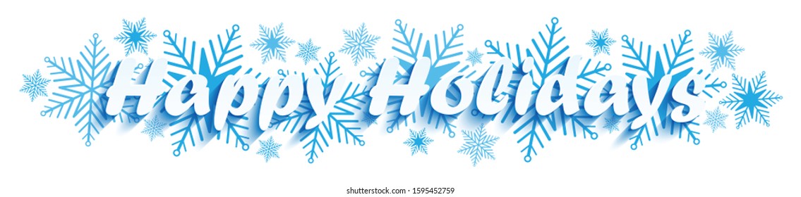 HAPPY HOLIDAYS vector typography banner on background of snowflakes
