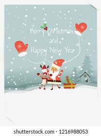 Happy holidays warm wishes Creative hand drawn card for winter Santa Claus,Reindeer,gift box merry christmas and happy new year,happy greeting card,merry christmas,vector,elements,greeting card
