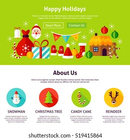 Happy Holidays Web Design. Flat Style Vector Illustration for Website Banner and Landing Page. Merry Christmas.