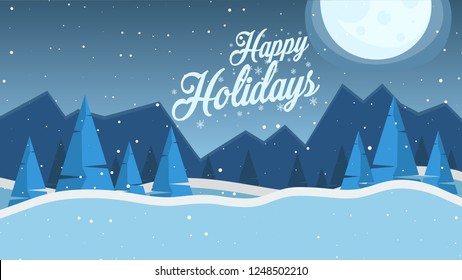 Happy Holidays website header or banner design with winter landscape view.