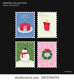 happy holidays winter card illustrations