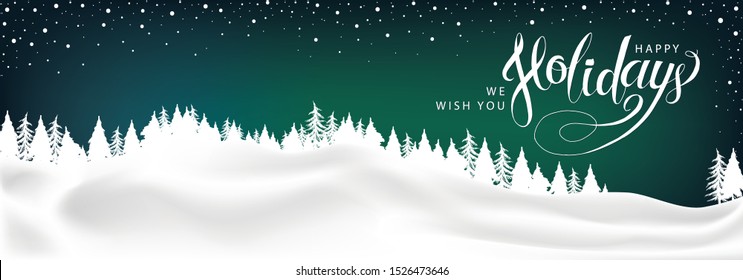 Happy Holidays Winter Landscape Background. Northern Lights vector