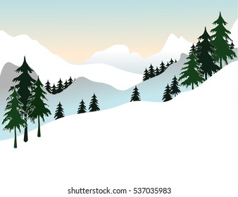 Happy Holidays Winter Mountain Forest Landscape Background.