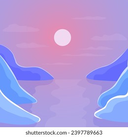 Happy Holidays. Winter seascape. Christmas and New Year vector composition. 