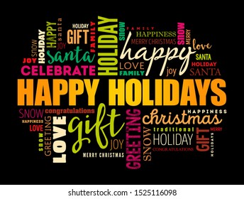 Happy Holidays word cloud collage, holiday concept background