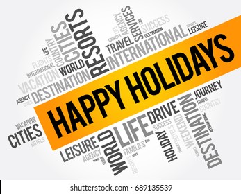 Happy holidays word cloud collage, travel concept background