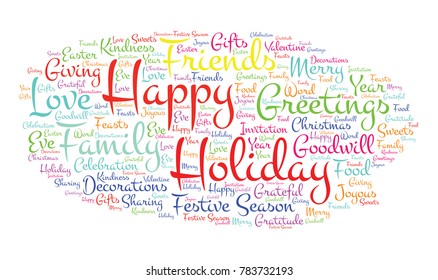 Happy Holidays Word Cloud Collage. Good Wishes Vector Illustration