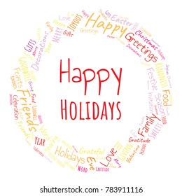 Happy Holidays Word Cloud Collage. Good Wishes Vector Illustration