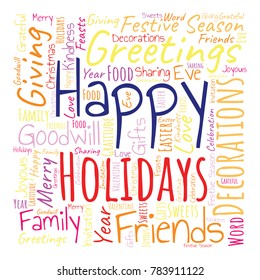 Happy Holidays Word Cloud Collage. Good Wishes Vector Illustration