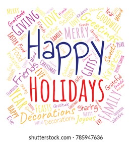 Happy Holidays Word Cloud Collage. Good Wishes Vector Illustration