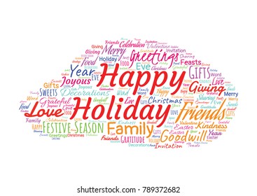 Happy Holidays Word Cloud Collage. Good Wishes Vector Illustration