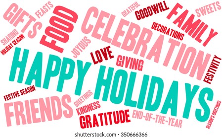 Happy Holidays word cloud on a white background.