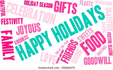 Happy Holidays word cloud on a white background.
