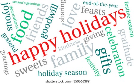Happy Holidays word cloud on a white background.