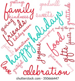 Happy Holidays word cloud on a white background.