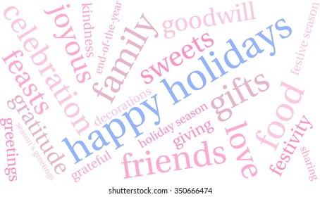 Happy Holidays word cloud on a white background.