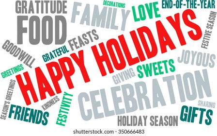 Happy Holidays word cloud on a white background.
