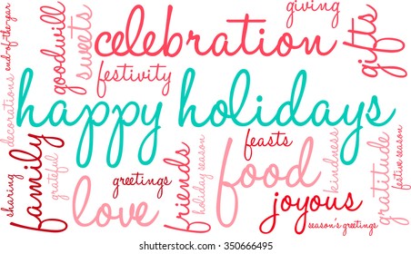 Happy Holidays word cloud on a white background.