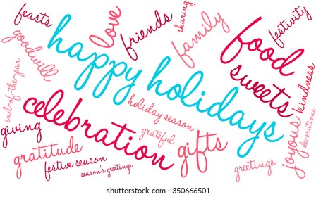 Happy Holidays word cloud on a white background.