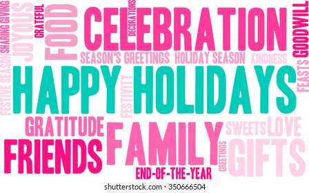 Happy Holidays word cloud on a white background.