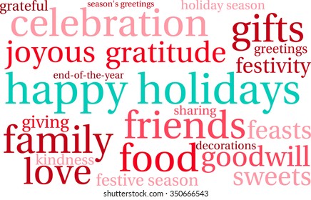 Happy Holidays word cloud on a white background.