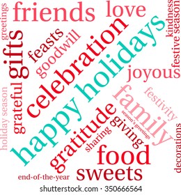 Happy Holidays word cloud on a white background.