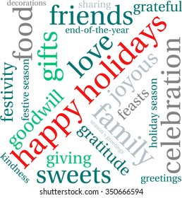 Happy Holidays word cloud on a white background.