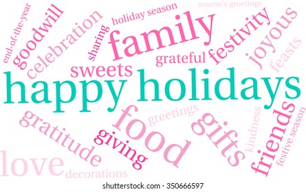 Happy Holidays word cloud on a white background.