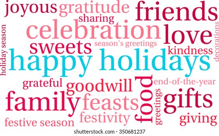 Happy Holidays word cloud on a white background.